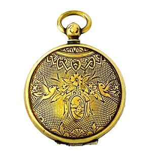 Antique Hand Engraved Bird Pocket Watch Locket Pinchbeck Gold Round Victorian